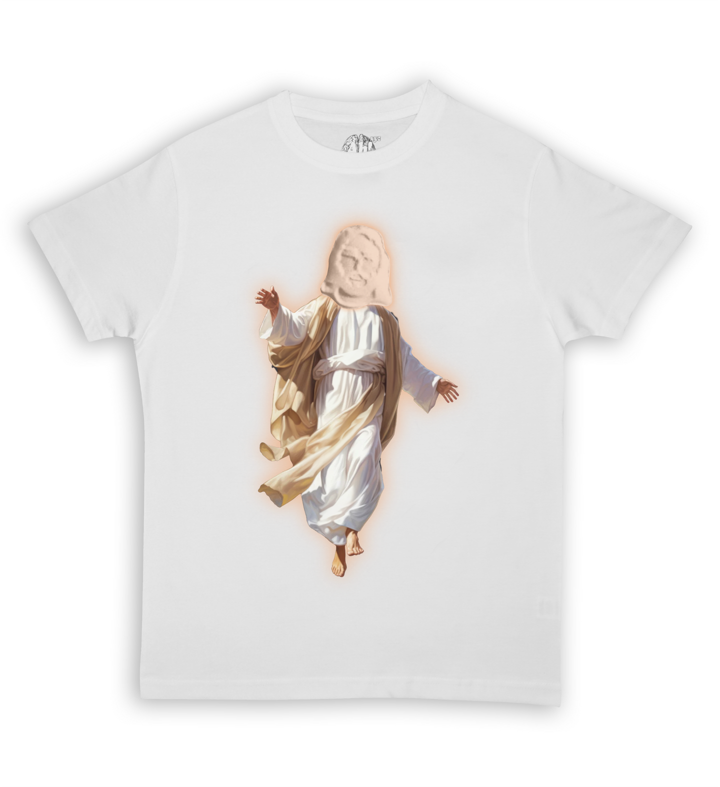 Jesus Xhrist Full Body Orange Print Tee Shirt White