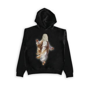 Jesus Xhrist Full Body Greyscale Print Seamless Hoodie White