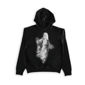 Jesus Xhrist Full Body Greyscale Print Seamless Hoodie White