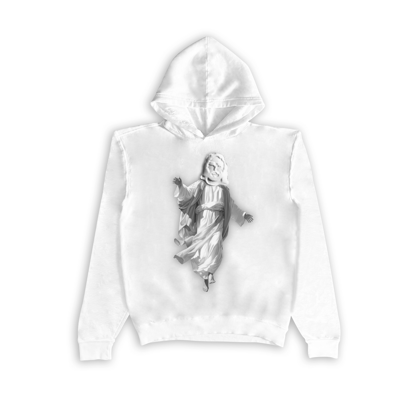 Jesus Xhrist Full Body Greyscale Print Seamless Hoodie White